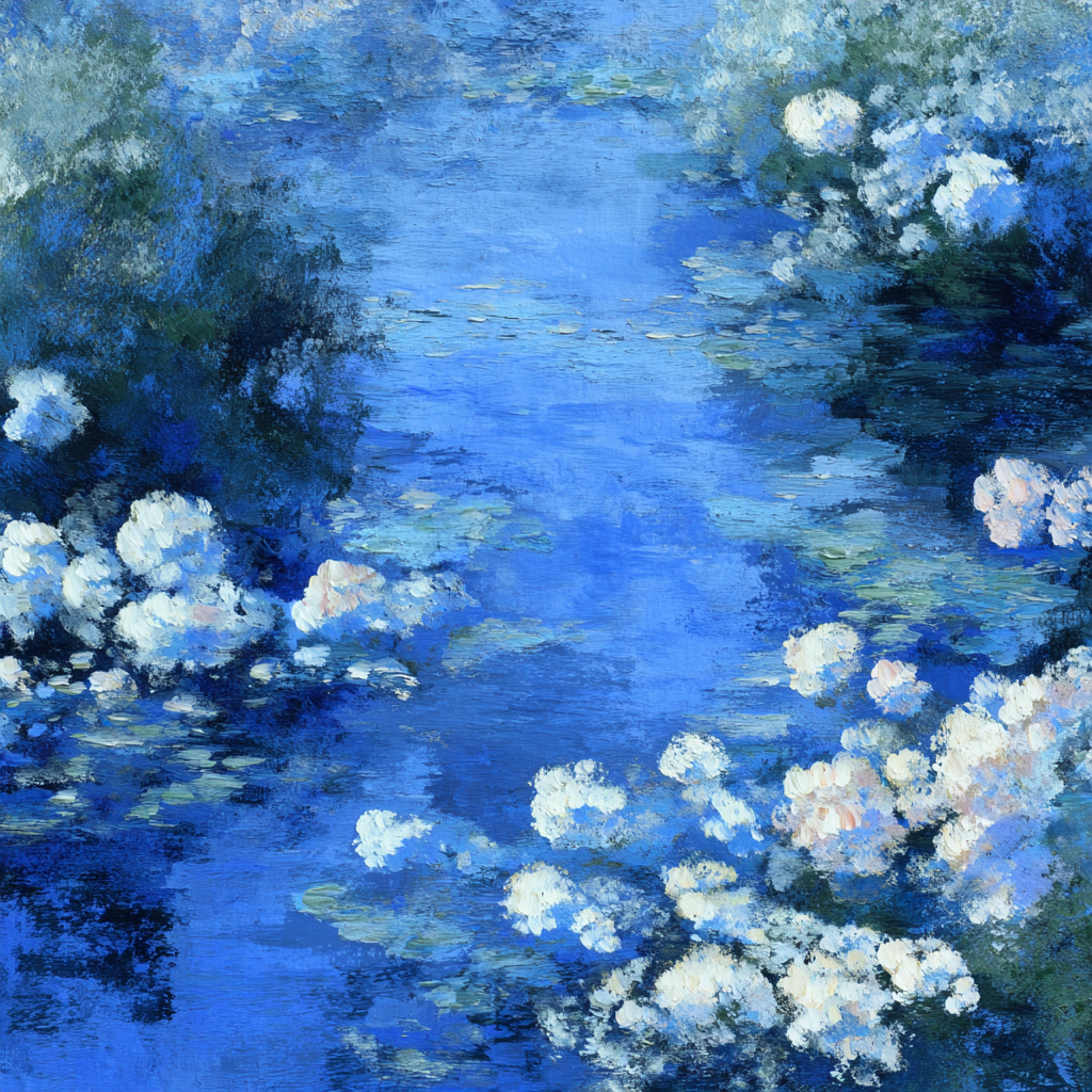 Blue and white Monet style painting